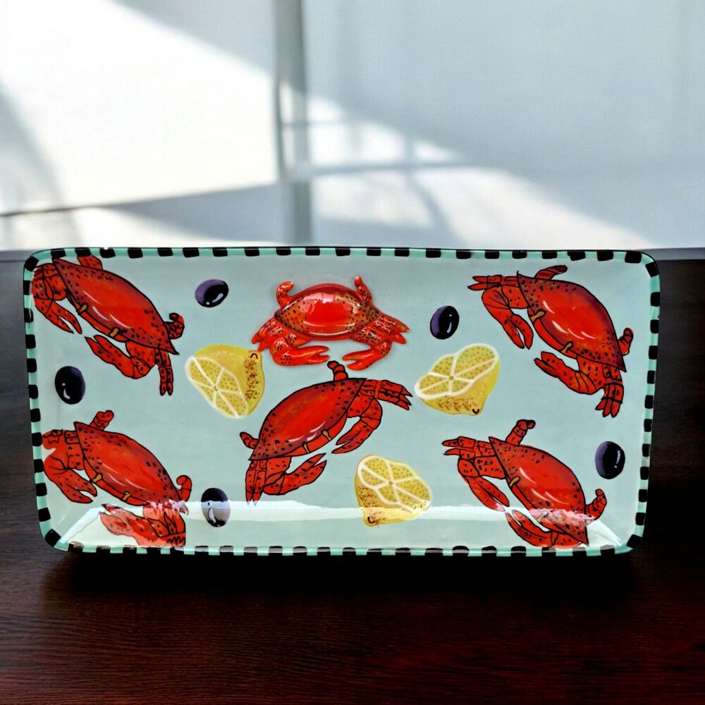 Zrike Serving Sensations Eileen Tramonte Coastal Crabs Embossed Serving Platter
